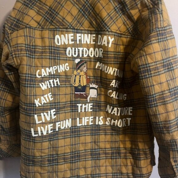 Teenie Weenie lumberjack “that bear” plaid yellow colourway fall coat ladies S - Picture 7 of 10